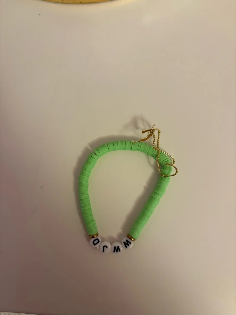 Kids Green Bead Name Bracelet with Gold Accents